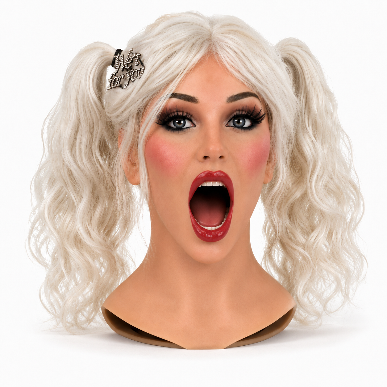Samantha doll head, front view, screaming sweet nothings
